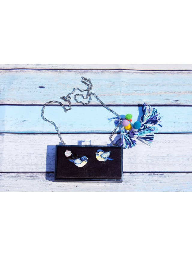 Milanblocks Handmade Pompom Embroidery Acrylic Box Clutch